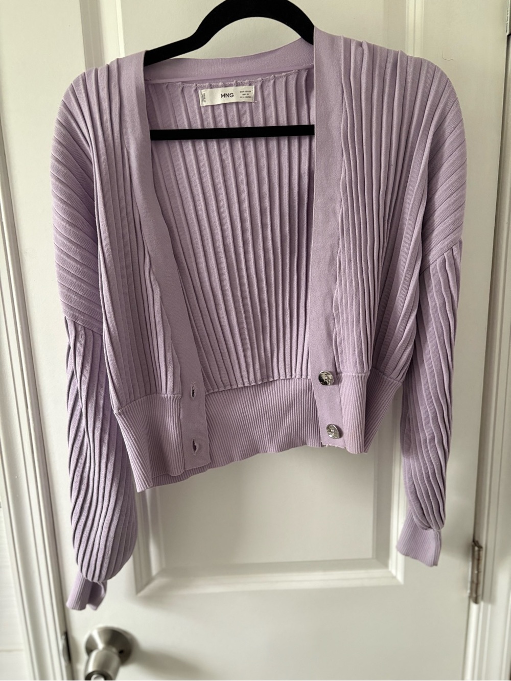 Mango Cropped Lavender Pleated Cardigan